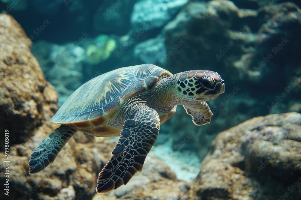 Hawaiian Turtle. Underwater Sea Life of Green Turtle in Hawaii Hawaiian Turtle. Underwater Sea Life of Green Turtle in Hawaii