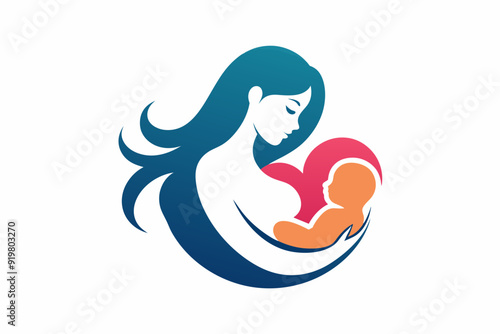 Vector design of realistic mother and baby on white background