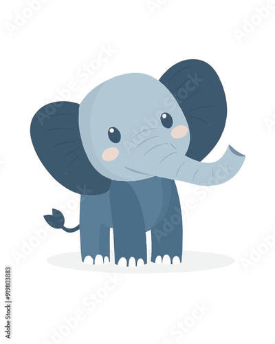 cute smiling baby blue cartoon safari elephant with rosy cheeks isolated on a white background. Full hd vector illustration art on white background completely lossless resizable design generative ai