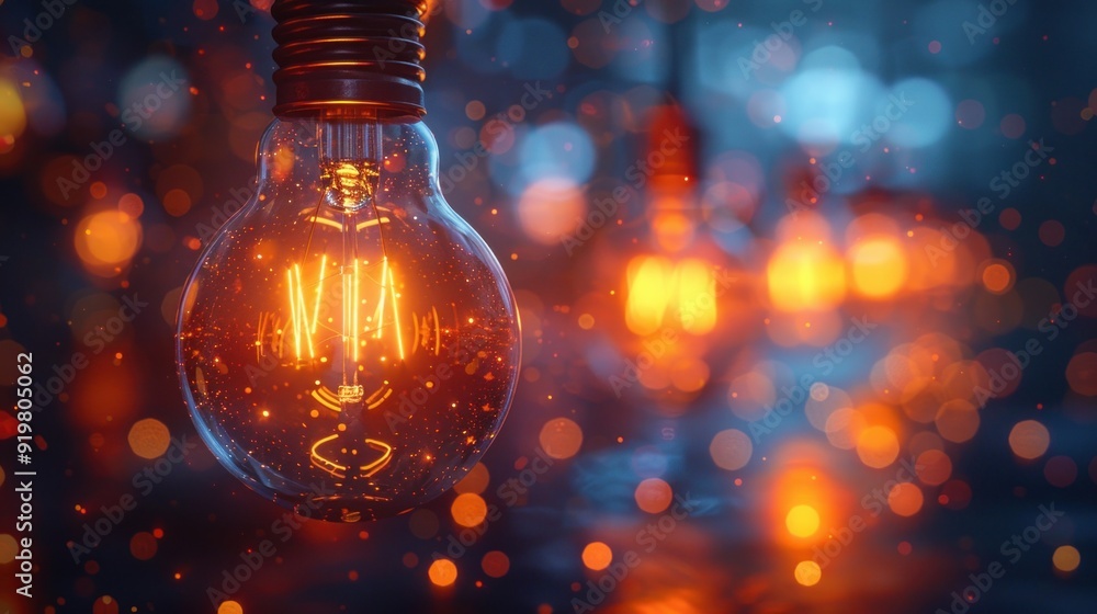 Glowing Light Bulb with Bokeh Background Glowing Light Bulb with Bokeh Background