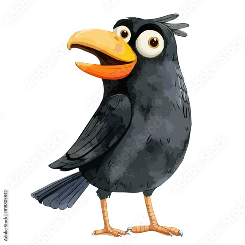 vector illustration of a cartoon mynah animation, painted with watercolor, isolated on a white background. photo