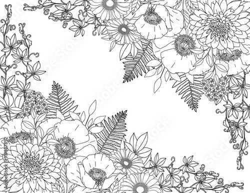 Coloring page for adults and children. Flower frame.