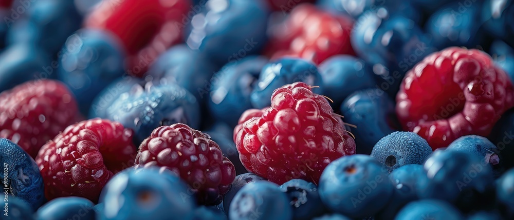 Close-up of blueberries and raspberries, a vibrant mix of colors and textures. Close-up of blueberries and raspberries, a vibrant mix of colors and textures.