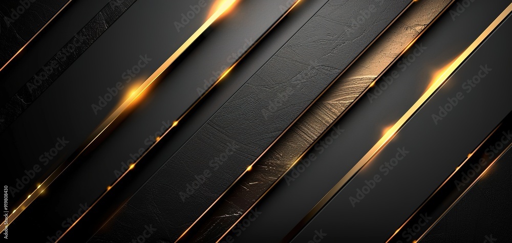 Abstract black and gold diagonal stripes with glowing highlights. Abstract black and gold diagonal stripes with glowing highlights.