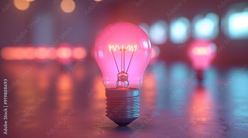 Glowing Light Bulb in a Pink and Blue Setting Glowing Light Bulb in a Pink and Blue Setting