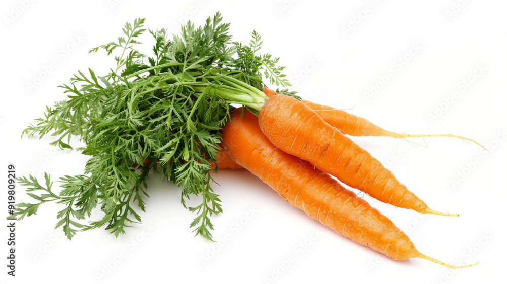 Natural orange carrots with green tops on a light background. Healthy eating concept Natural orange carrots with green tops on a light background. Healthy eating concept
