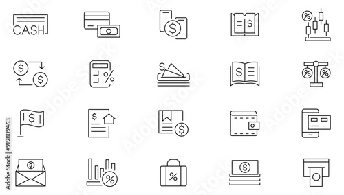 Payment line icon set. Business, finance payment, money, banking, exchange, cash, money, coins in hand, credit card, wallet, cashless pay outline icon collection. Ui thin line icon pack.