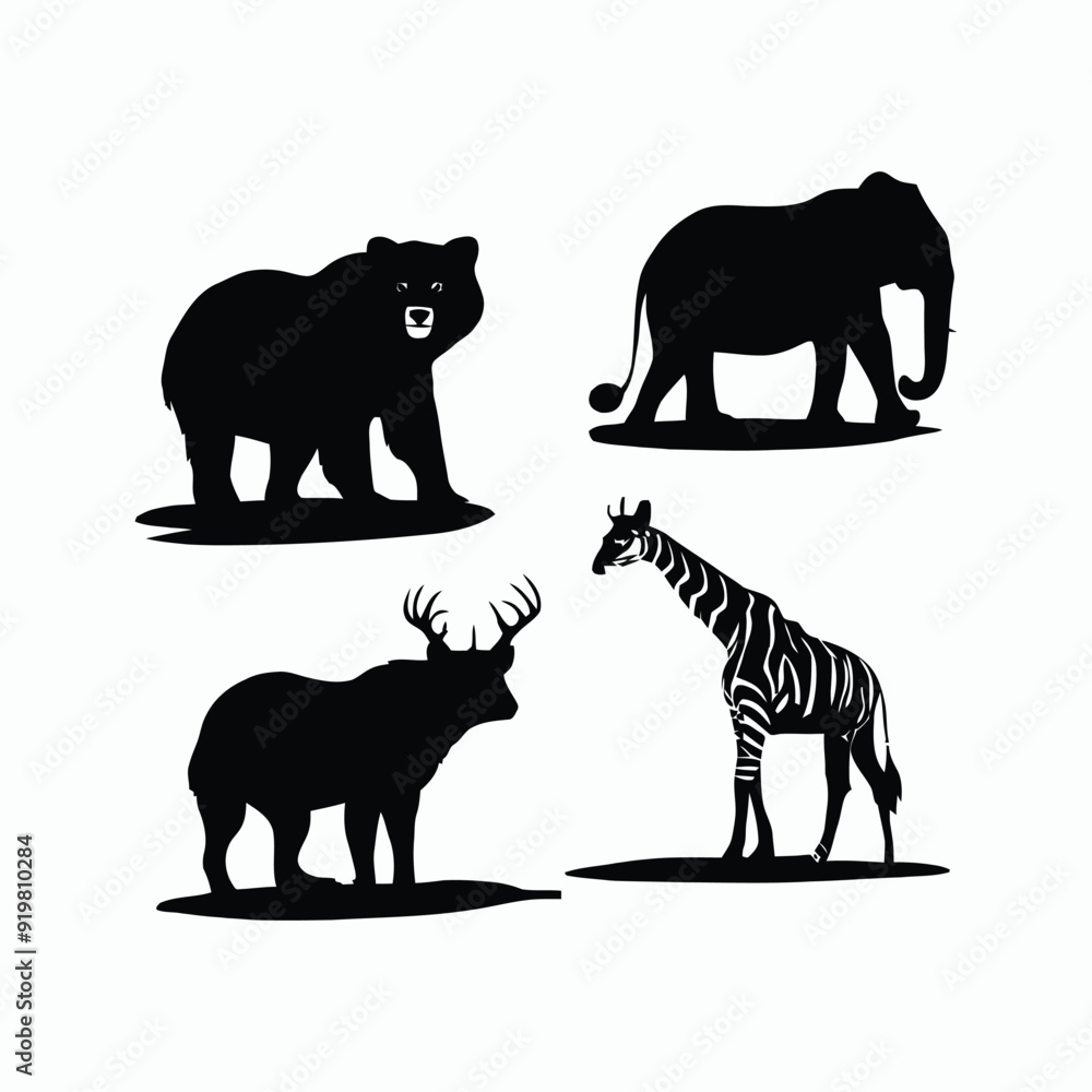 Fototapeta premium Wild animals silhouette set vector template illustration