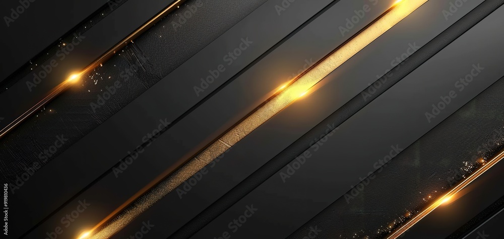 Abstract black and gold diagonal stripes with glowing light. Abstract black and gold diagonal stripes with glowing light.