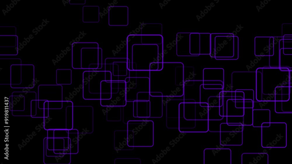 Purple color randomly moving squares on black background, simple shapes geometrical background Purple color randomly moving squares on black background, simple shapes geometrical background