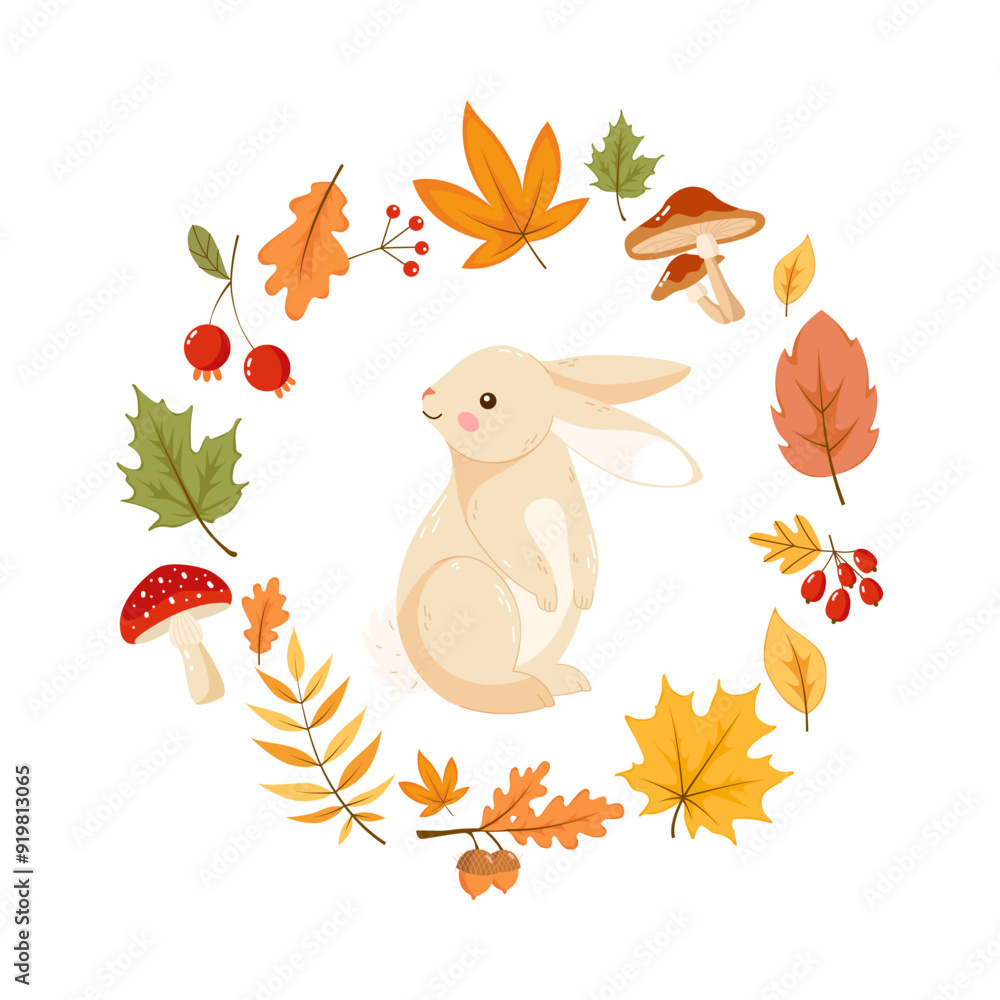 cute bunny and autumn wreath cute bunny and autumn wreath