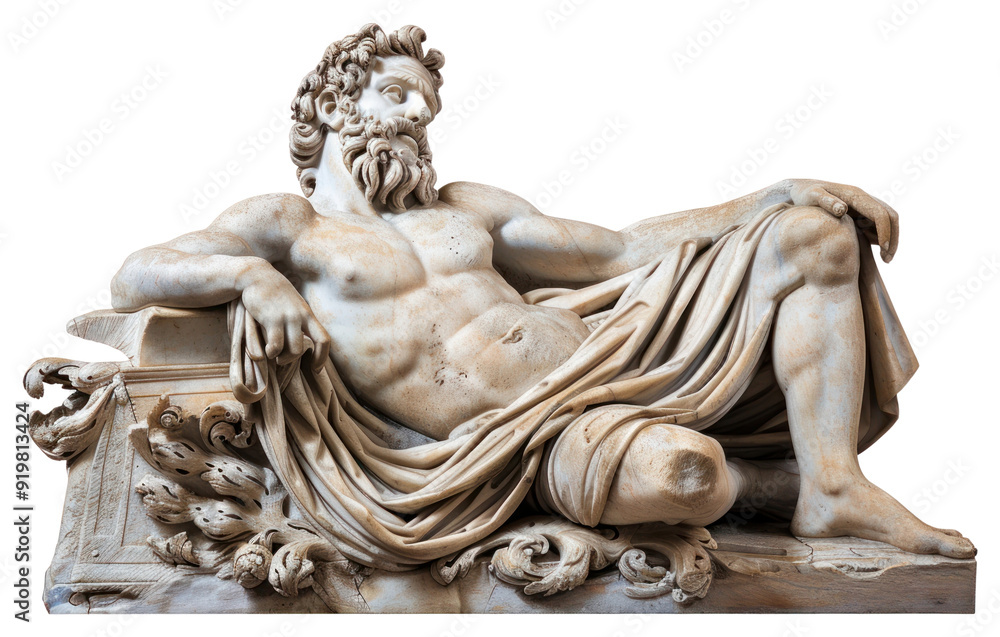 Naklejka premium PNG Ancient reclining marble god statue