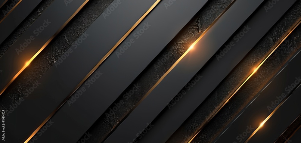 Abstract black and gold diagonal stripes with light. Abstract black and gold diagonal stripes with light.