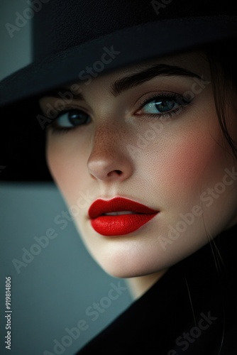 Wallpaper Mural Woman with black hat and red lipstick Torontodigital.ca