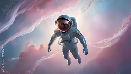 An astronaut suspended in the sky, surrounded by white clouds, symbolizes the thrill of space exploration and discovery.  GENERATIVE AI
