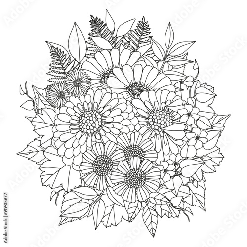 Coloring page for adults and children. Flower bouquet.