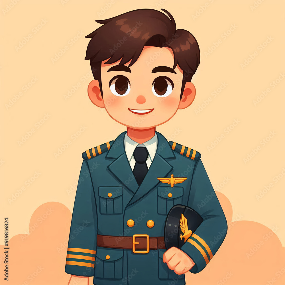 Cartoon smiling boy in military uniform. Cartoon smiling boy in military uniform.