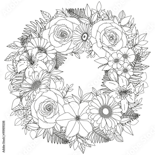 Coloring page for adults and children. Flower frame.