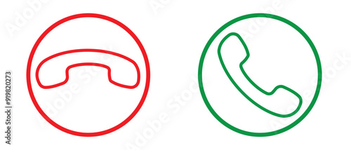Symbol of incoming and outgoing buttons. Phone call icon.  Accept and reject Phone call buttons,  Green, red buttons vector, icon set. Calling Phone Answer Decline Button set,  Vector Illustration.
