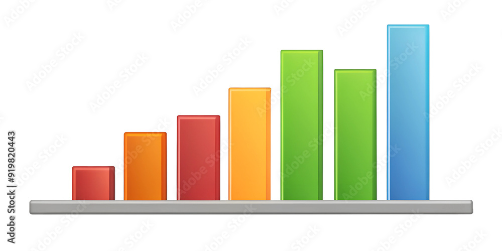 Colorful bar chart with rising columns, isolated on transparent background Colorful bar chart with rising columns, isolated on transparent background