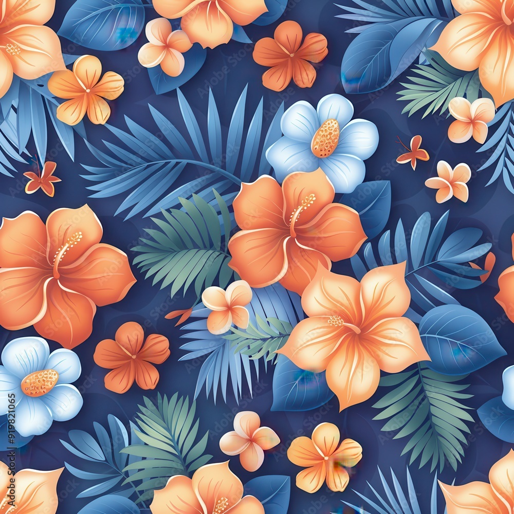 custom made wallpaper toronto digitalVibrant Hawaiian floral pattern featuring hibiscus and tropical leaves