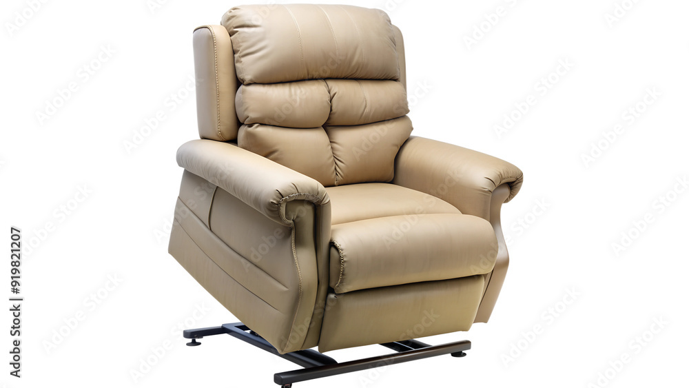 Naklejka premium Beige leather recliner chair in lifting position PNG isolated transparent