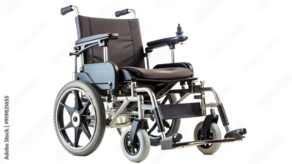 Fototapeta premium Compact manual wheelchair with footrests and armrests for mobility PNG isolated transparent