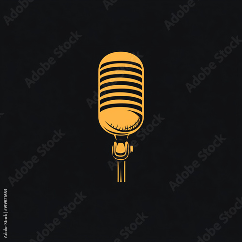 Stylized microphone logo with vibrant gradient colors on dark background, modern design icon for music, audio, and podcasting photo