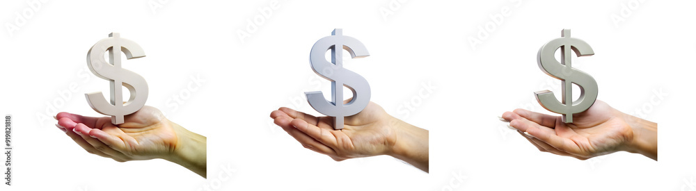 Hand holding dollar sign model, isolated on transparent background Hand holding dollar sign model, isolated on transparent background