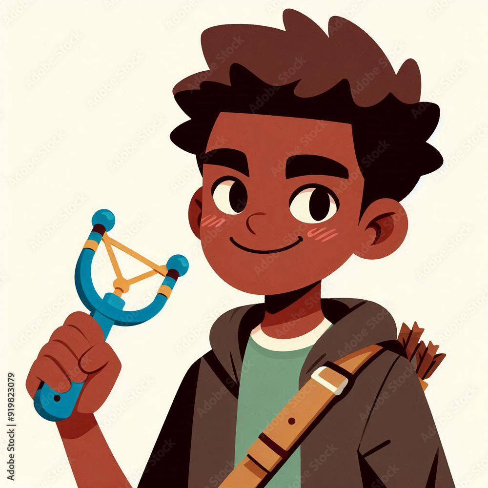 Illustration of a boy with the slingshot. Illustration of a boy with the slingshot.