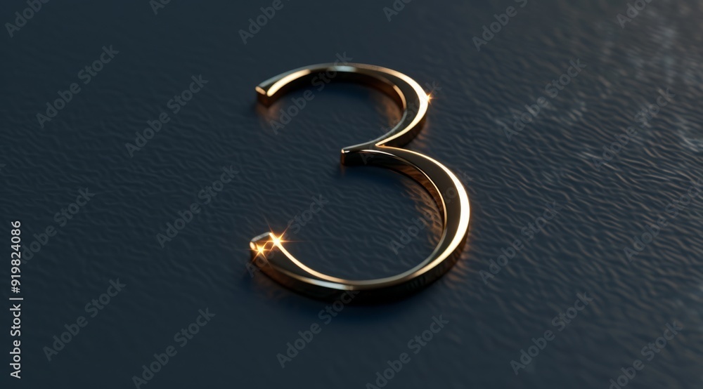 Naklejka premium A stylish and elegant depiction of the number 3 rendered in luxurious gold, perfect for luxurythemed designs