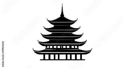 Buddhist pagoda with multiple tiers and upturned eaves, vector illustration art