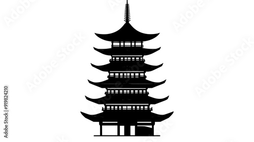 Buddhist pagoda with multiple tiers and upturned eaves, vector illustration art