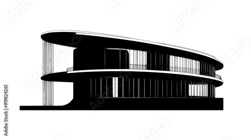 Building with multi-tiered design, circular openings, and smooth surfaces, vector illustration art