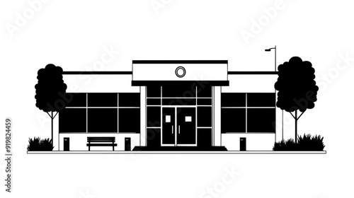 Clinic building with examination rooms, waiting areas, and administrative offices, vector illustration art