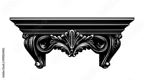 Close-up of a wooden corbel with carved detailing and structural support for an overhanging element, vector illustration art