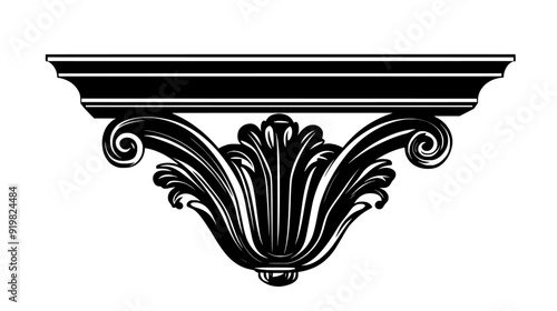 Close-up of a wooden corbel with carved detailing and structural support for an overhanging element, vector illustration art