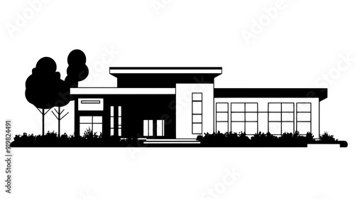 Clinic building with examination rooms, waiting areas, and administrative offices, vector illustration art