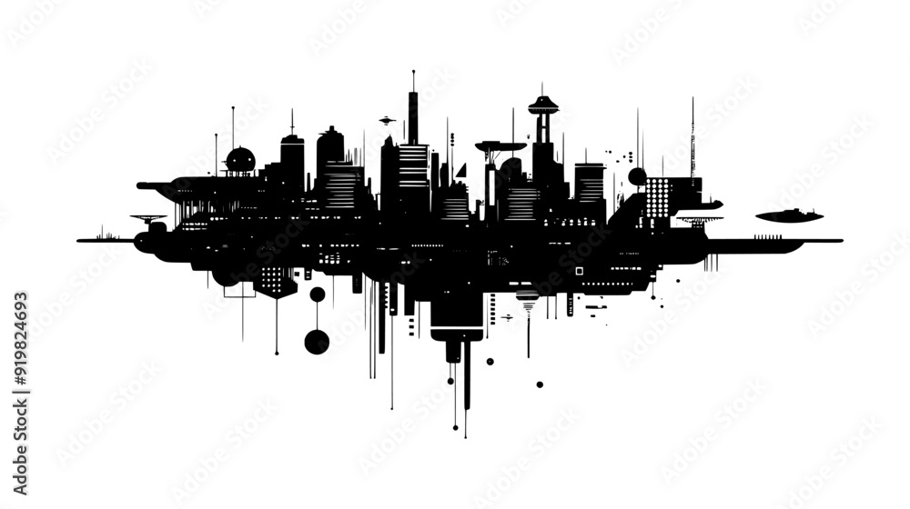 Fototapeta premium Concept illustration of a floating city with multiple levels and futuristic architectural elements, vector illustration art