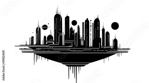 Concept illustration of a floating city with multiple levels and futuristic architectural elements, vector illustration art
