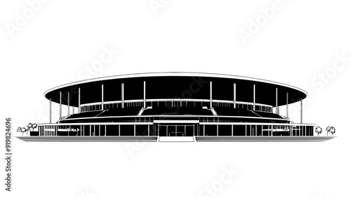 Conceptual design of a sports stadium with retractable roof and surrounding seating areas, vector illustration art