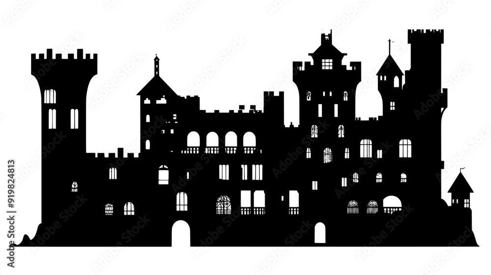 Cutaway of a medieval castle, displaying the keep, great hall, and dungeons, vector illustration art Cutaway of a medieval castle, displaying the keep, great hall, and dungeons, vector illustration art