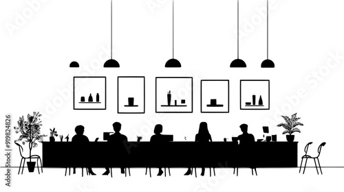 Cultural center with multipurpose rooms, exhibition spaces, and community meeting areas, vector illustration art