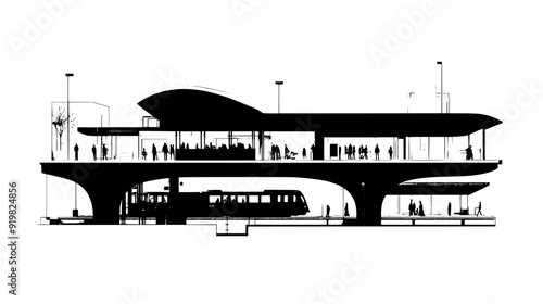 Cutaway of a train station, illustrating platforms, tracks, and underground passages, vector illustration art