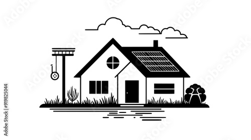 Victorian mansion with steep roof, gables, and large porch, vector illustration art