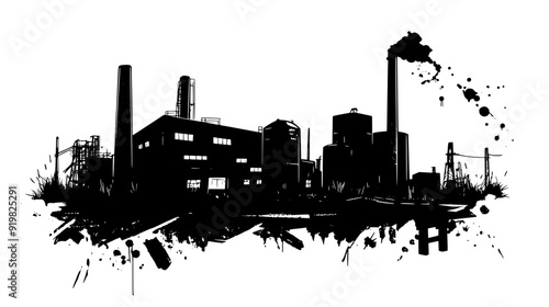 Dilapidated factory with broken windows and rusted machinery, vector illustration art