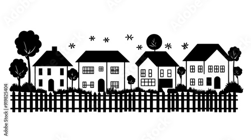 Gated community with detached homes and private roads, vector illustration art