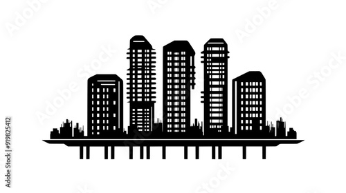 Futuristic residential complex with multiple towers connected by elevated walkways, vector illustration art