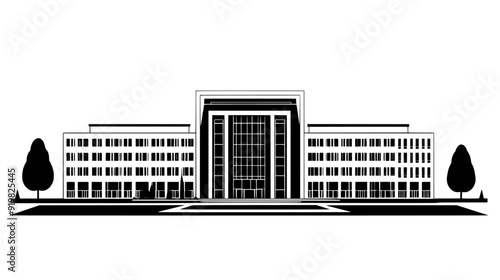 Government ministry building with modern architecture and large courtyard, vector illustration art