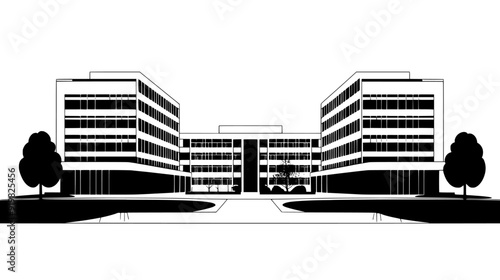 Government ministry building with modern architecture and large courtyard, vector illustration art